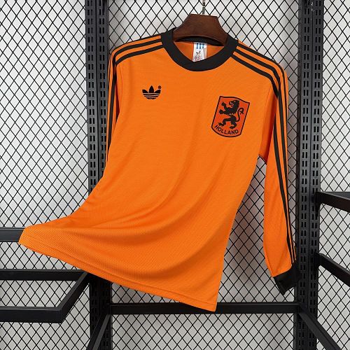 Camisa Holanda 1980 Casa Manga Longa Retrô