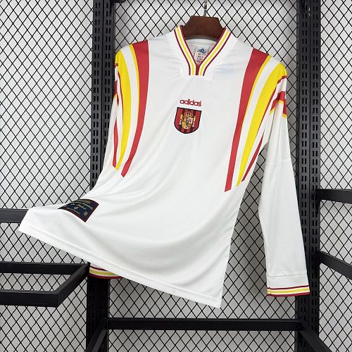 Camisa Espanha 1996 Fora Manga Longa Retrô